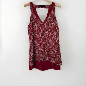 Sanctuary Womens Size Medium Tank Blouse Red Floral Split Hem V Neck Floral